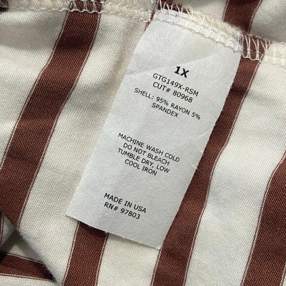 Green Envelope Shirt Womens 1X Striped Short Puff Sleeves Stretch V Neckline NEW - Picture 8 of 10